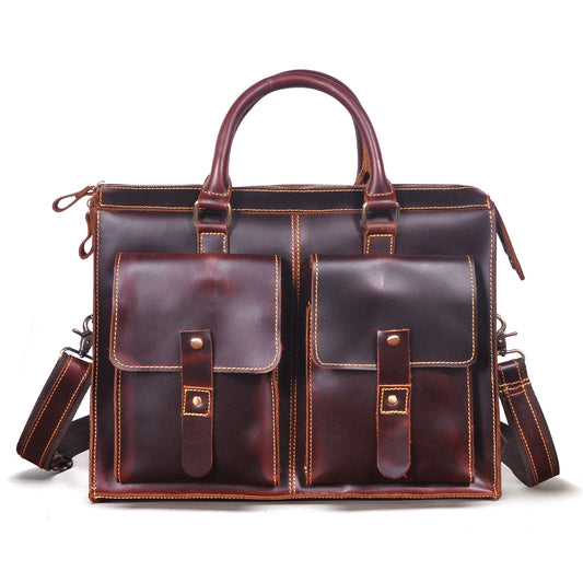 Men's Handbag Briefcase Cowhide Genuine Leather Retro Business Men Computer Bag 