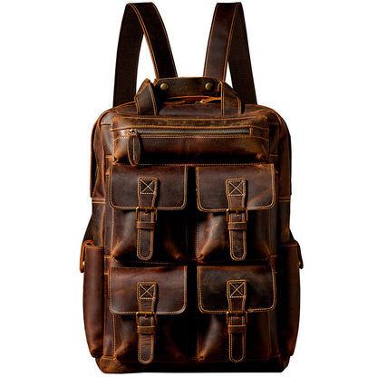 Men's backpack genuine cowhide leather Crazy Horse original large capacity retro outdoor unique travel bag 