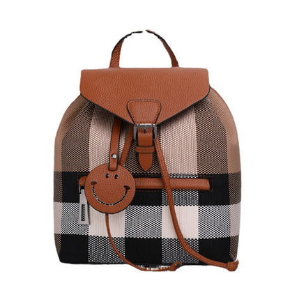 Ladies Pack Plaid Leather Tread Fashion Shoulder Bag Handbag Canvas Rucksack