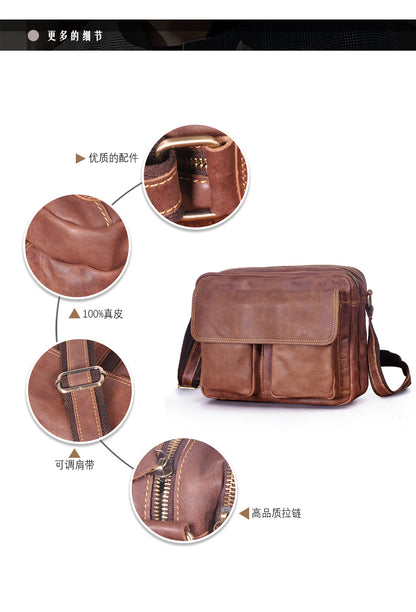 Men's Briefcase Genuine Cowhide Leather Retro Crossbody Bag Men's Shoulder Bag Computer Bag 