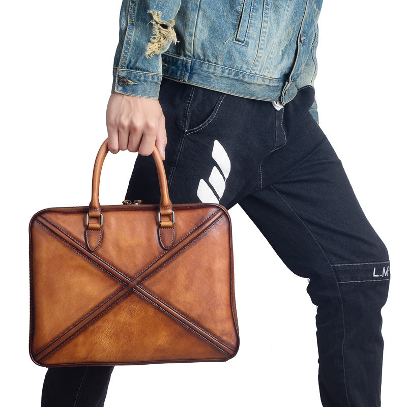 Men's Briefcase Genuine Leather Cowhide Retro Casual Men Handbag 