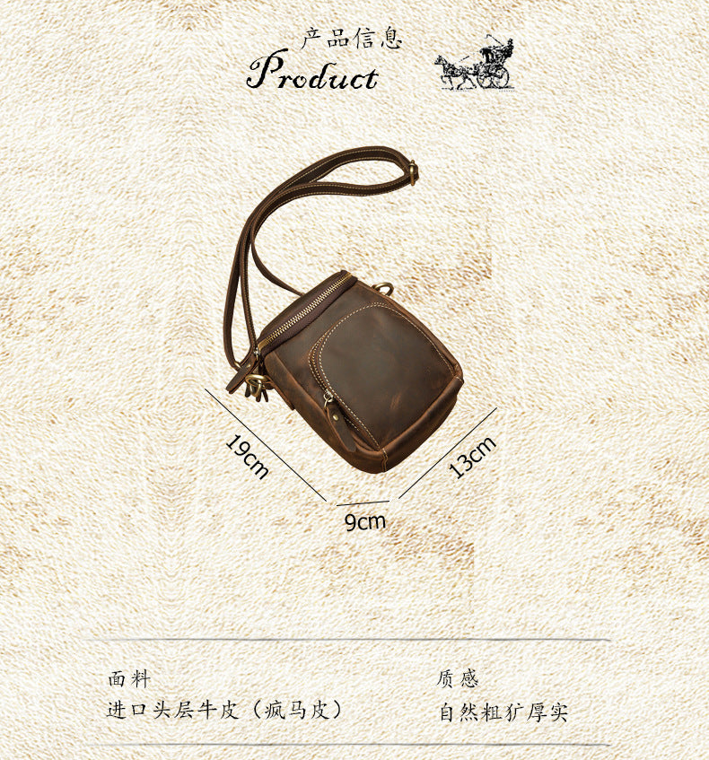 Men's Crossbody Bag Handmade Genuine Cowhide Leather Shoulder Bag Multifunctional Fashion Unique Smartphone Pouch 