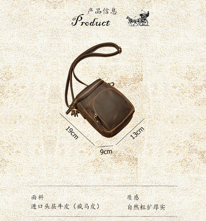 Men's Crossbody Bag Handmade Genuine Cowhide Leather Shoulder Bag Multifunctional Fashion Unique Smartphone Pouch 