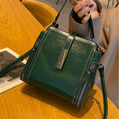 Genuine leather women's bag Stylish handbag bucket bag Cowhide commuting shoulder bag that goes with anything. Pochette