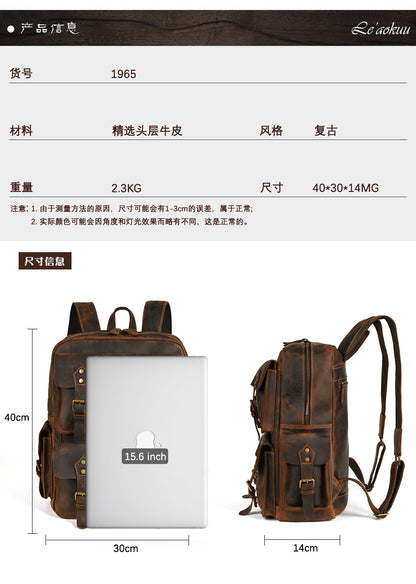 Men's backpack Cowhide genuine leather large capacity outdoor casual men's travel bag computer bag 