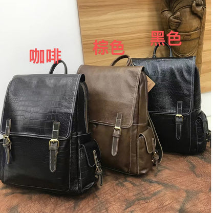 Men's backpack genuine cowhide leather high quality luxury fashion large capacity travel bag 