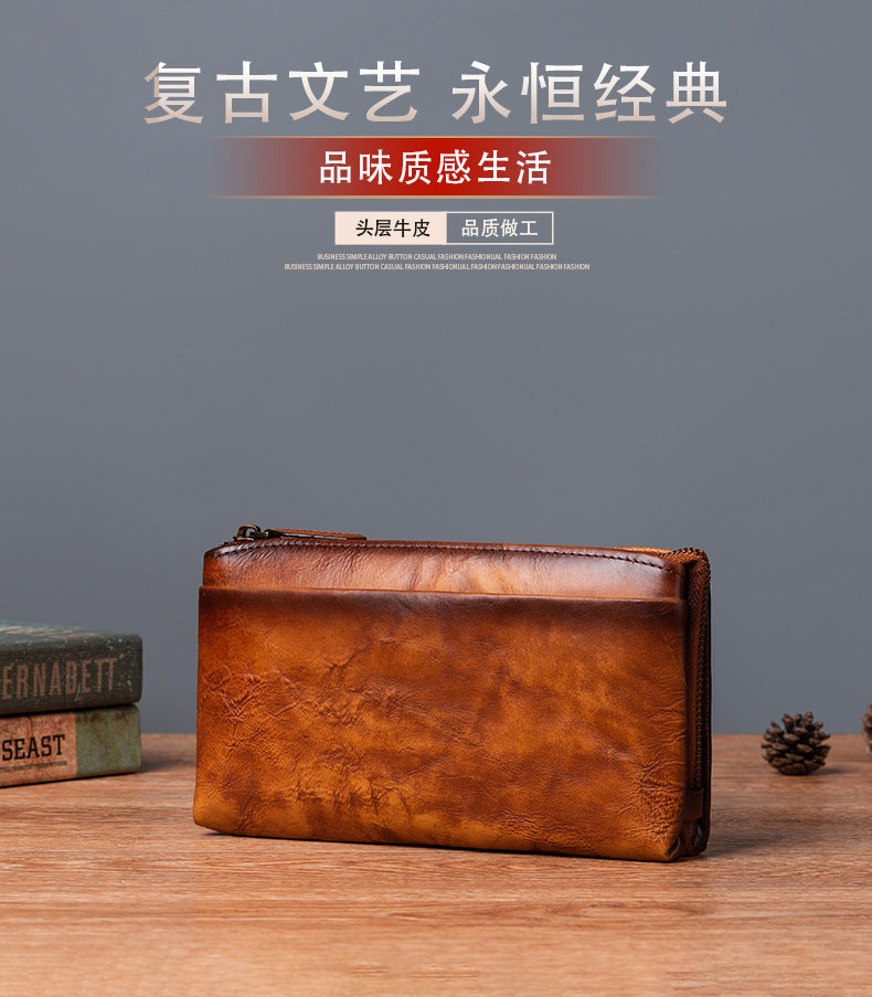 Men's Clutch Bag Genuine Cowhide Leather Retro Casual Men's Bag 