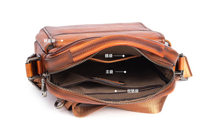 Men's Shoulder Bag Genuine Cowhide Leather Retro Casual Male Crossbody Bag 