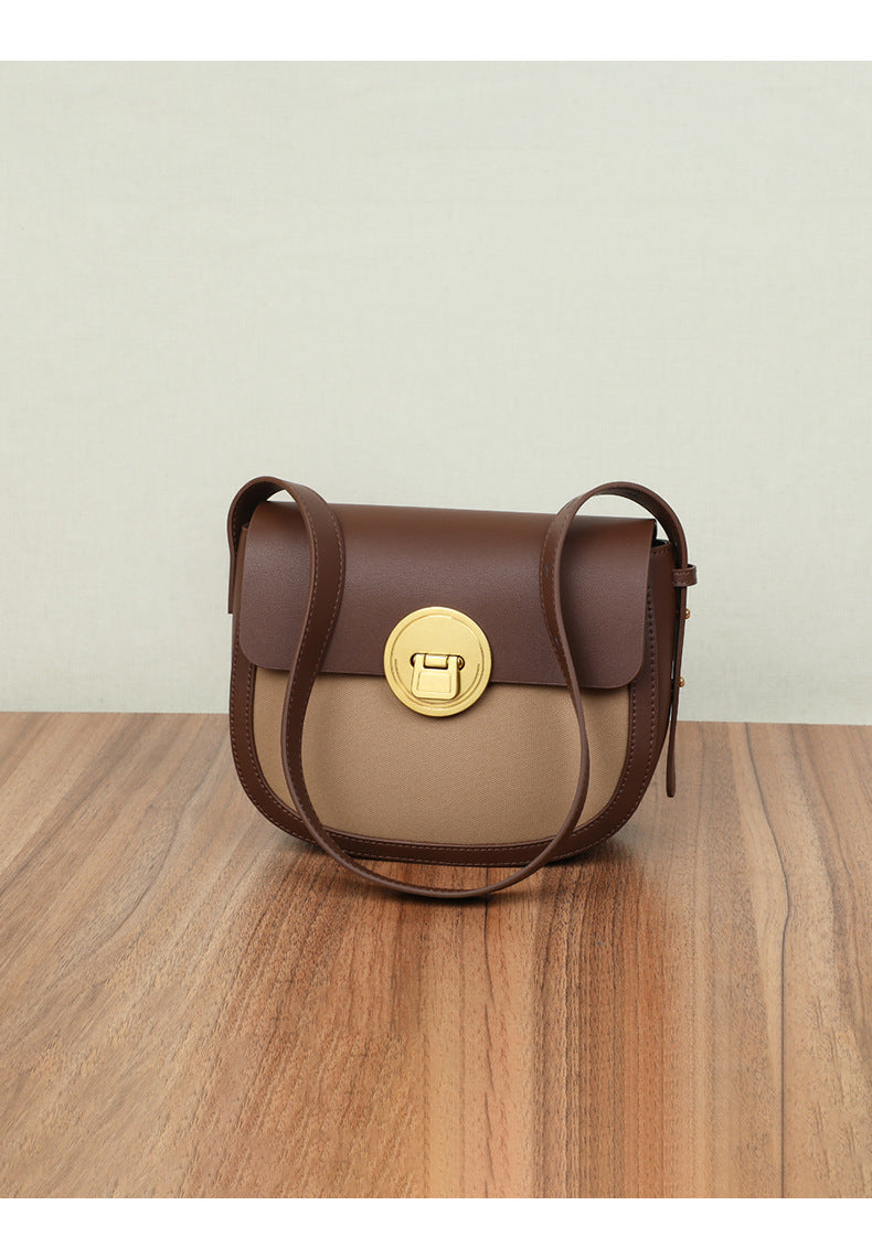 Crossbody Saddle Bag Fashion Luxury Underarm Bag Genuine Leather Women Color Matching Shoulder Bag.Pochette