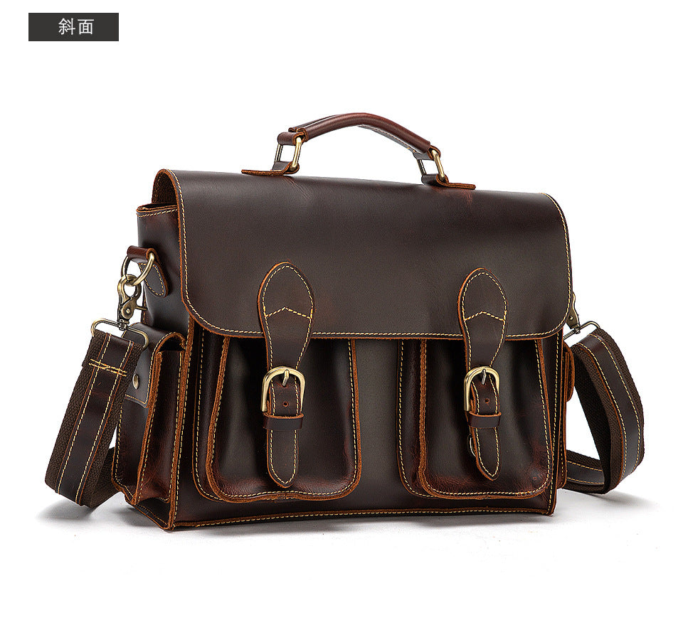 Men's Briefcase Handbag Cowhide Genuine Leather Retro Business Computer Bag for Men 