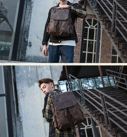 Men's backpack original design handmade cowhide genuine leather Korean fashion casual individuality school style bag for men 