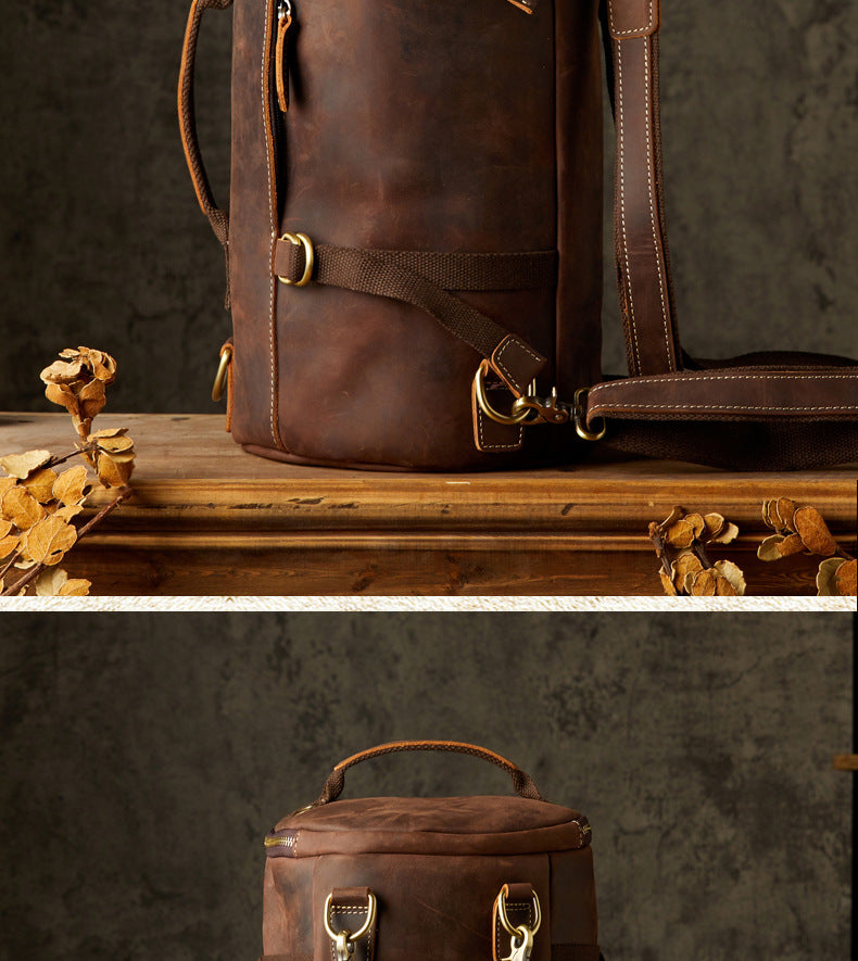 Men's Rucksack Genuine Cowhide Leather Handmade Crazy Horse Original Retro Large Capacity Travel Bag 