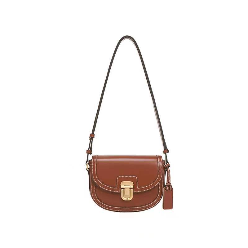 Women's bag Cowhide saddle bag Simple crossbody bag Casual genuine leather shoulder bag. Pochette