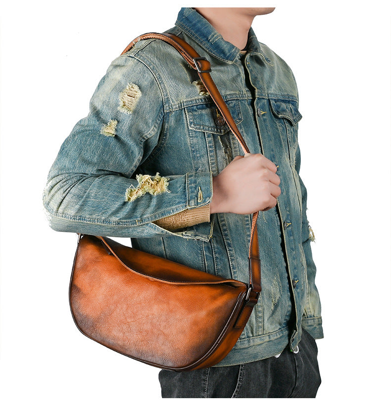 Men's Shoulder Bag Genuine Cowhide Leather Casual Business Crossbody Bag for Men 