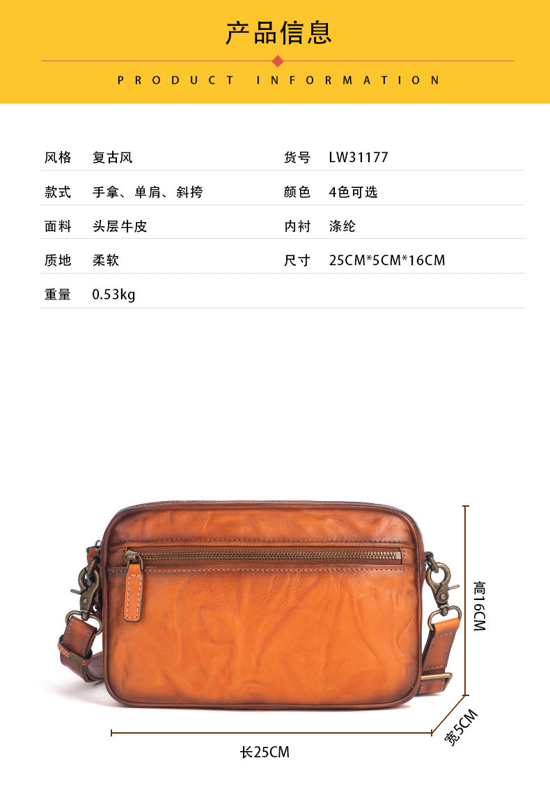 Men's Shoulder Bag Genuine Cowhide Leather Retro Crossbody Bag for Men 