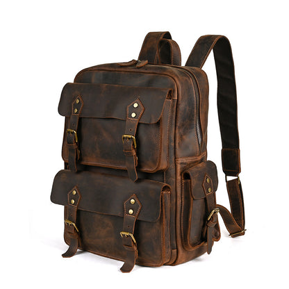 Men's backpack Cowhide genuine leather large capacity outdoor casual men's travel bag computer bag 