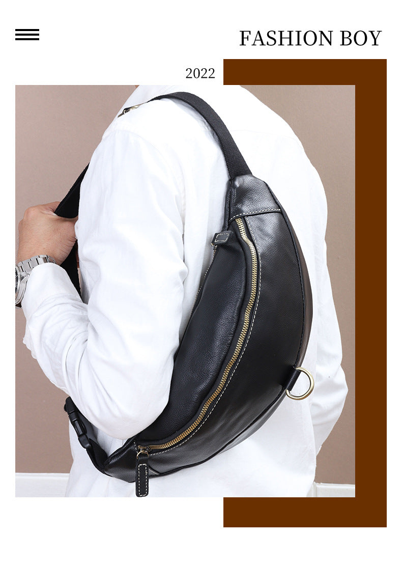 Men's Crossbody Bag Cowhide Genuine Leather Retro Fashion Business Commuter Waist Pouch for Men 