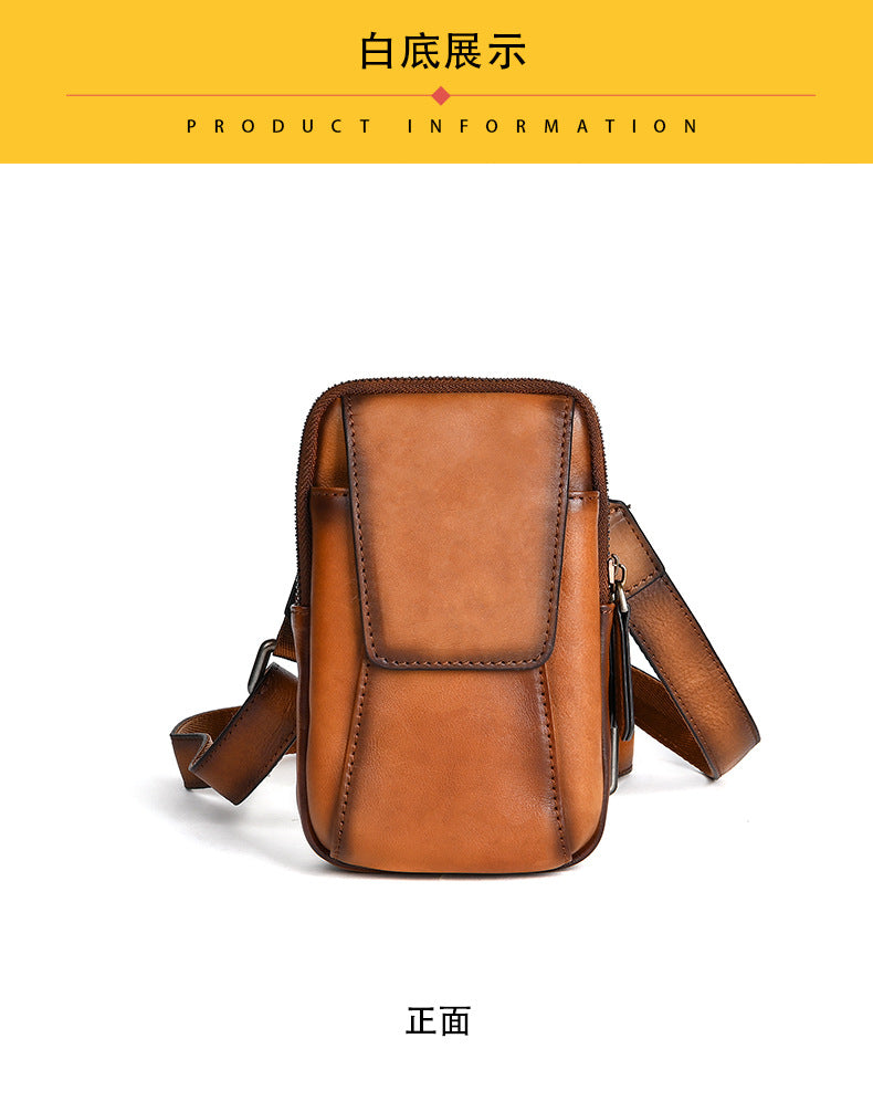 Men's Shoulder Bag Smartphone Pouch Cowhide Genuine Leather Retro Casual Crossbody Bag for Men 