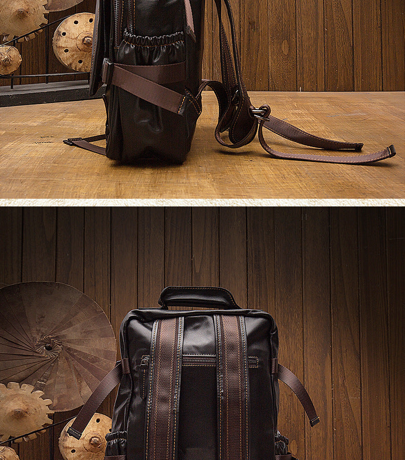 Men's backpack, handmade genuine cowhide leather travel bag, business casual fashion, unique computer bag 