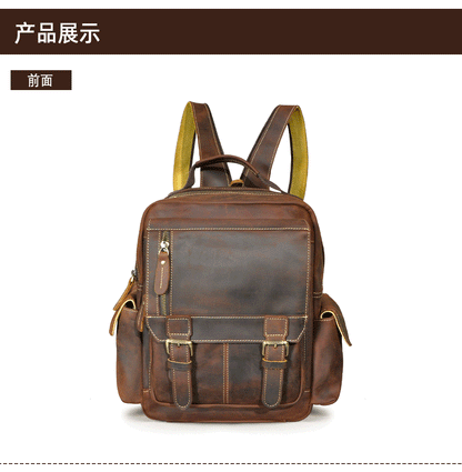 Men's backpack cowhide genuine leather retro outdoor casual male travel bag 