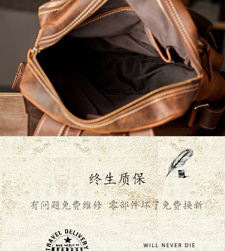 Men's Backpack Genuine Cowhide Leather Crazy Horse Handmade Original Travel Bag Retro Casual Men's Bag 