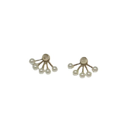 Women Earrings Pearl Fan Shape Cubic Chassis Retro Earrings 