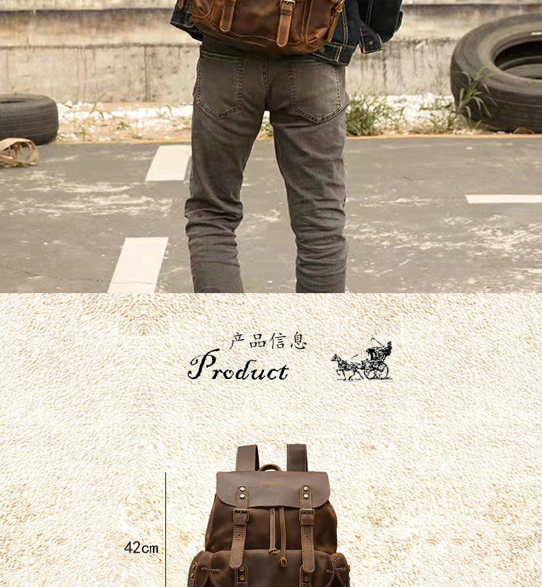 Men's backpack handmade genuine cowhide leather retro unique fashion casual travel bag 