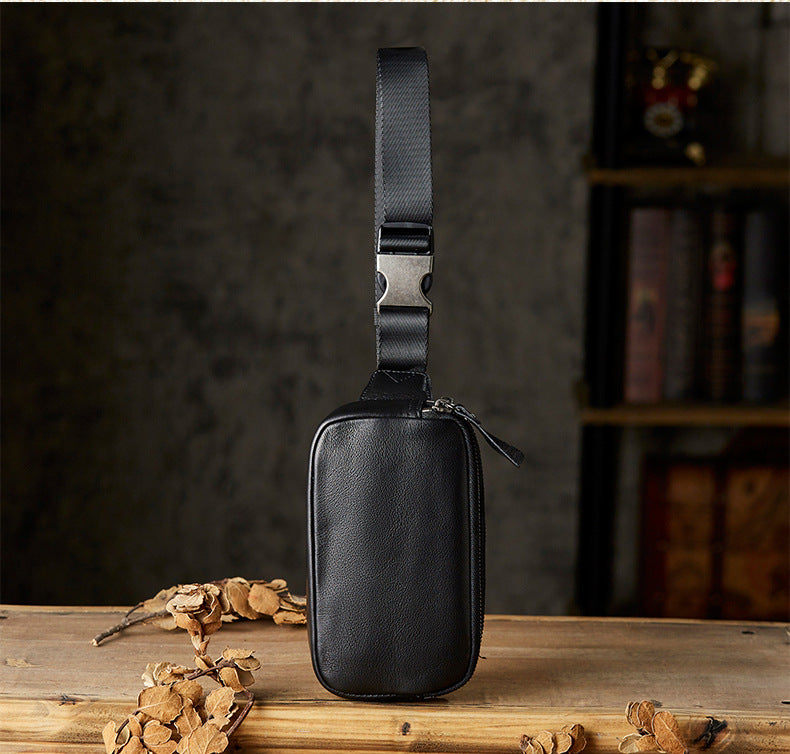 Men's Waist Pouch Handmade Cowhide Genuine Leather Sports Mobile Phone Bag Multifunctional Bust Bag Casual Male Crossbody Bag 