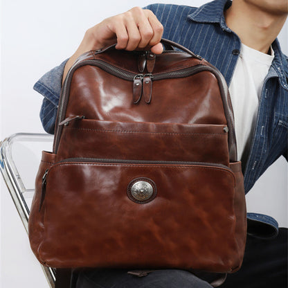 Men's backpack cowhide genuine leather fashion business trip business men's computer bag 