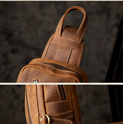 Men's Bust Bag Handmade Genuine Cowhide Leather Retro Fashion Outdoor Casual Crossbody Bag for Men