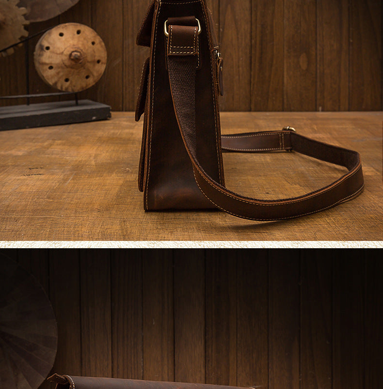 Men's Shoulder Bag Handcrafted Genuine Cowhide Leather Casual Unique Men's Messenger Bag Crossbody Bag 