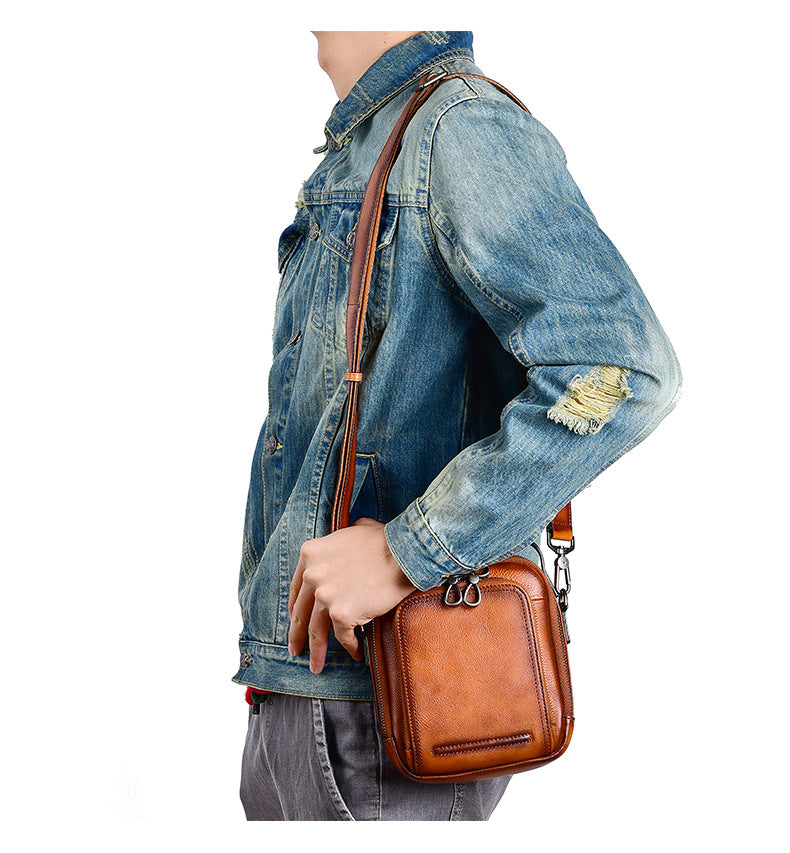 Men's Shoulder Bag Genuine Cowhide Leather Retro Casual Crossbody Bag for Men 