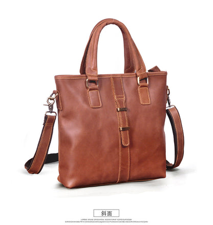 Men's Briefcase Shoulder Bag Retro Business Handbag Cowhide Genuine Leather Men Computer Bag 