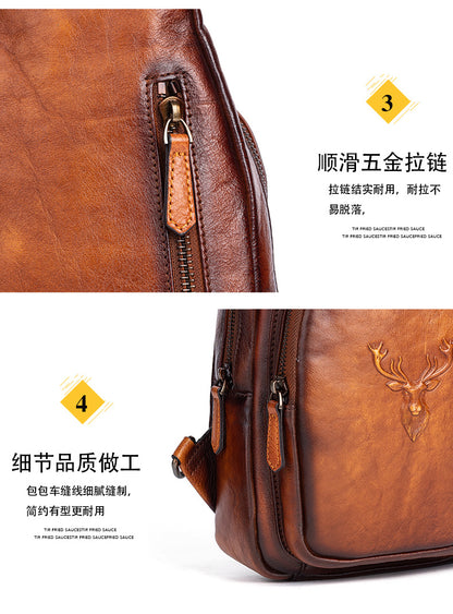 Men's bust bag Genuine cowhide leather retro casual crossbody bag for men 