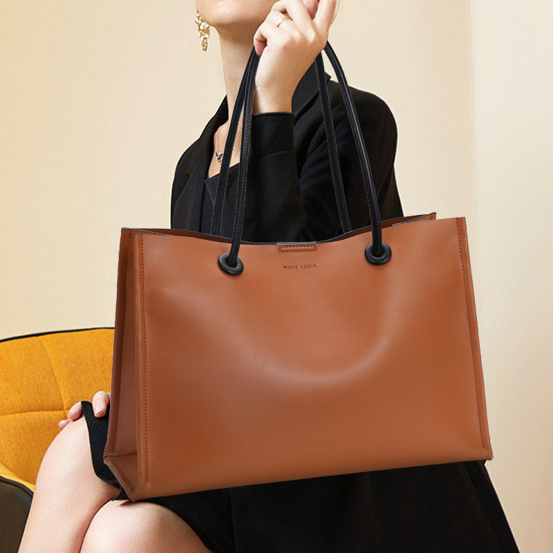 Ladies bag genuine leather tote bag large capacity casual temperament handbag simple shoulder bag.pochette