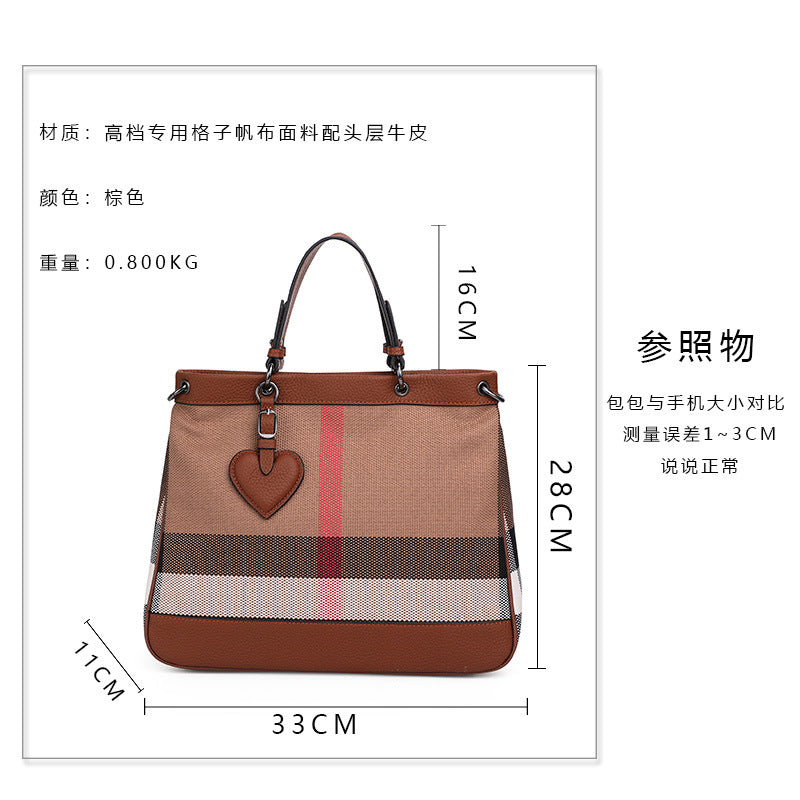 Ladies bag genuine leather plaid fashion casual large capacity cowhide big bag briefcase handbag.bag