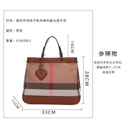 Ladies bag genuine leather plaid fashion casual large capacity cowhide big bag briefcase handbag.bag