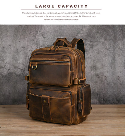 Men's backpack made of cowhide genuine leather large capacity retro casual men's business trip bag computer bag 