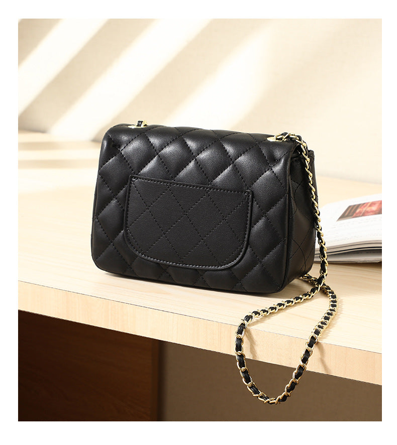 Ladies fashion bag plaid crossbody bag genuine leather chain bag cowhide shoulder bag.Pochette