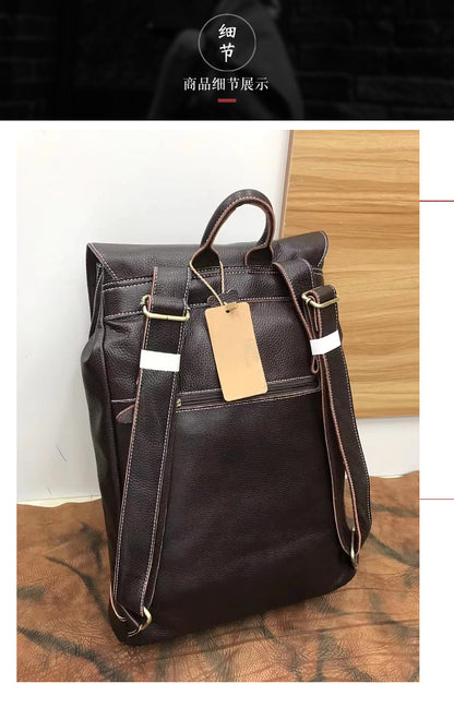 Men's backpack genuine cowhide leather commuting casual fashion large capacity travel bag for men 