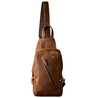 Men's Bust Bag Handmade Genuine Cowhide Leather Retro Fashion Outdoor Casual Crossbody Bag for Men