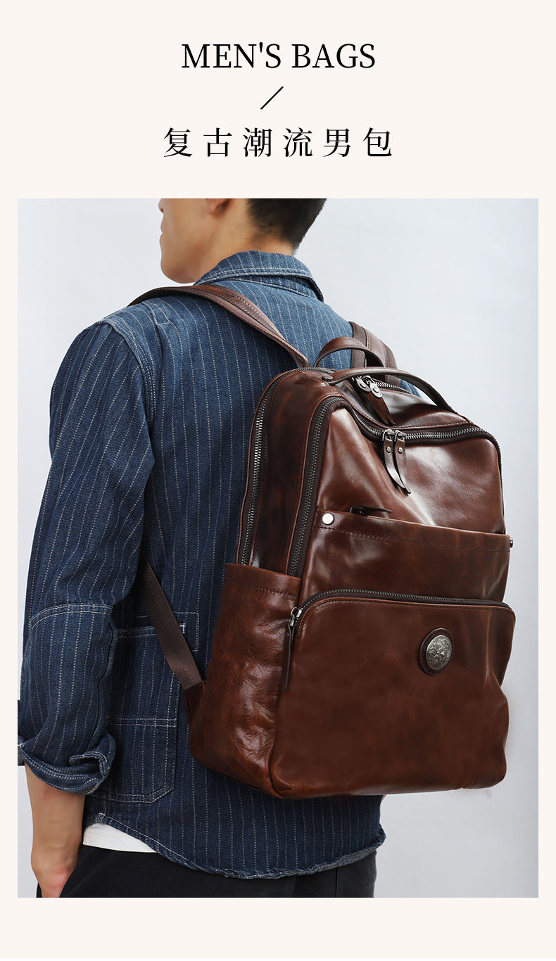 Men's backpack cowhide genuine leather fashion business trip business men's computer bag 