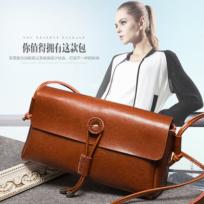 Women's Bag Retro Genuine Leather Square Bag Crossbody Bag Oil Wax Cowhide Shoulder Bag.Pochette