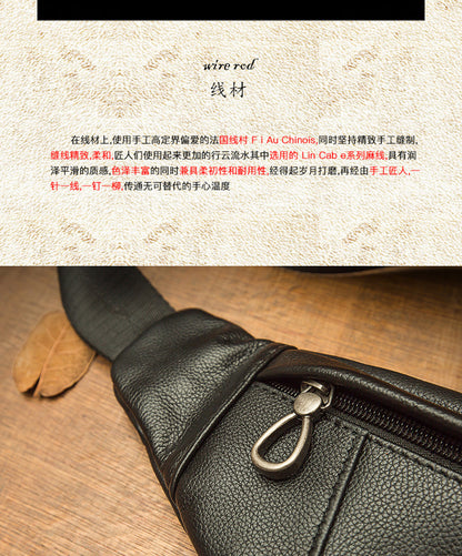 Men's Bust Bag Handmade Cowhide Genuine Leather Casual Mobile Phone Waist Pouch Sports Outdoor Personality Fashion Male Shoulder Bag Crossbody Bag 