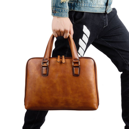 Men's Briefcase Genuine Cowhide Leather Retro Casual Men's Crossbody Bag Handbag 