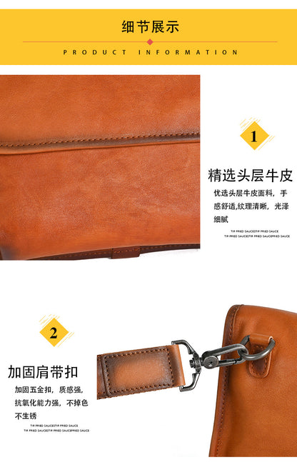 Men's Shoulder Bag Genuine Cowhide Leather Smartphone Pouch Retro Men's Crossbody Bag 