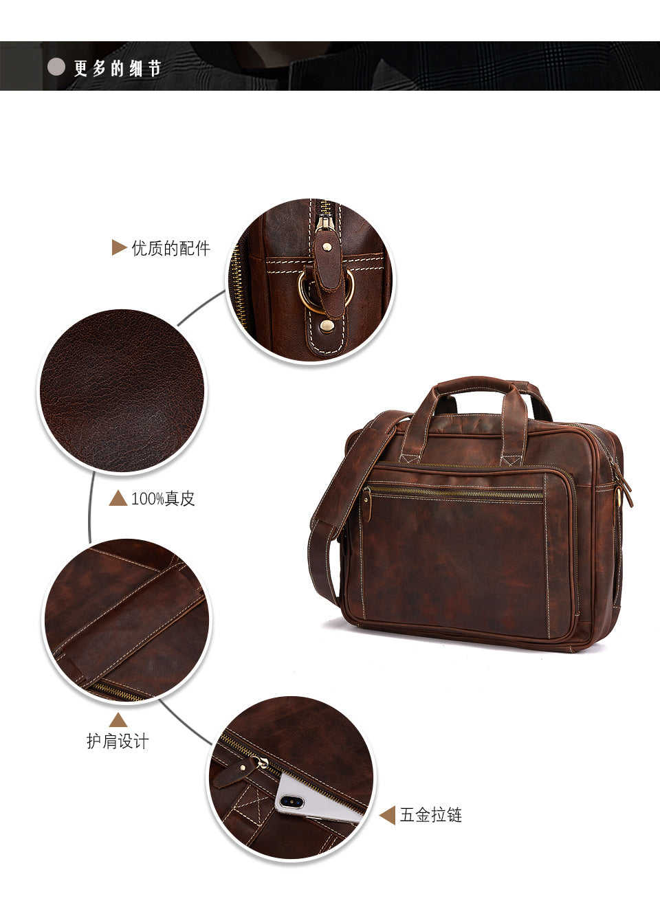 Men's Handbag Briefcase Cowhide Genuine Leather Retro Business Men Computer Bag 