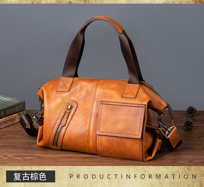 Men's Handbag Genuine Cowhide Leather Retro Casual Men Bag 