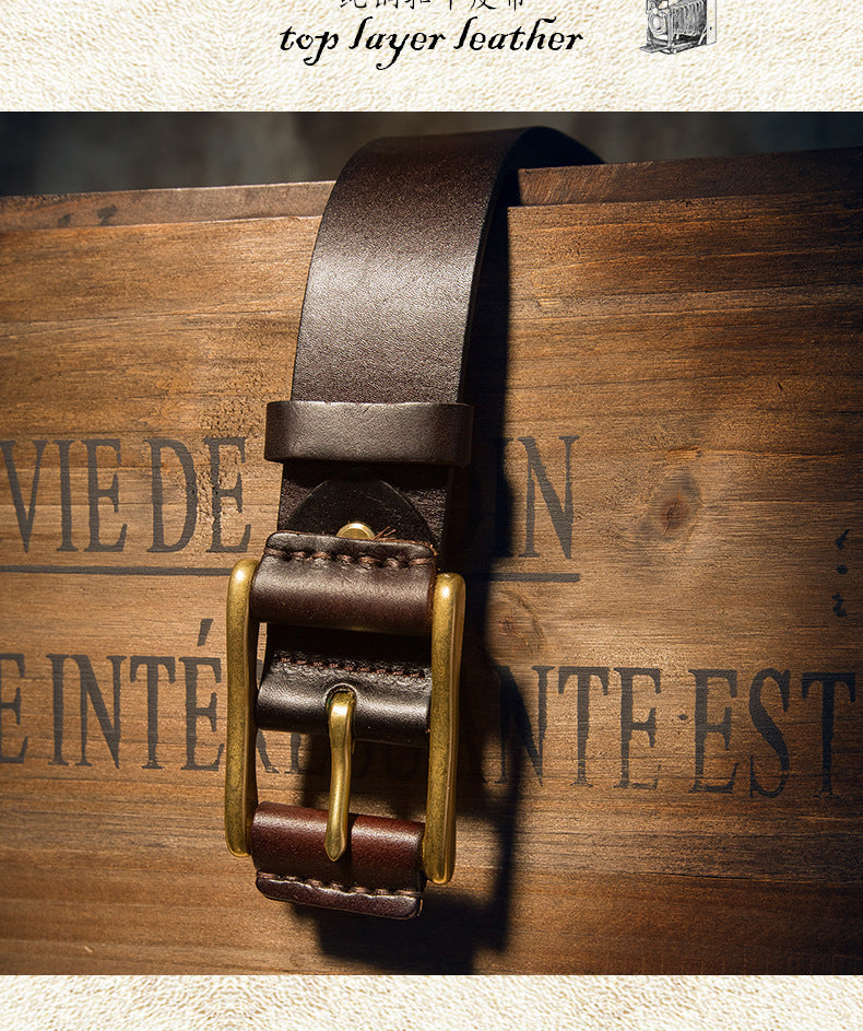 Men's Belt Handmade Cowhide Genuine Leather Copper Needle Buckle Casual Fashion Men's Belt 