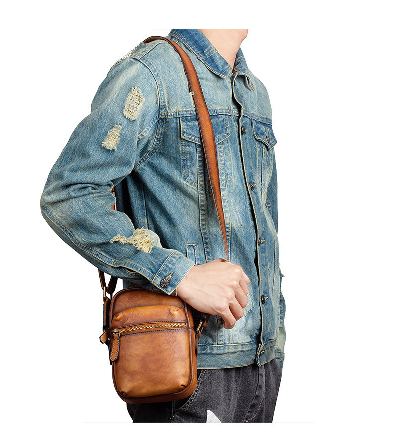 Men's Shoulder Bag Genuine Cowhide Leather Retro Casual Crossbody Bag for Men 